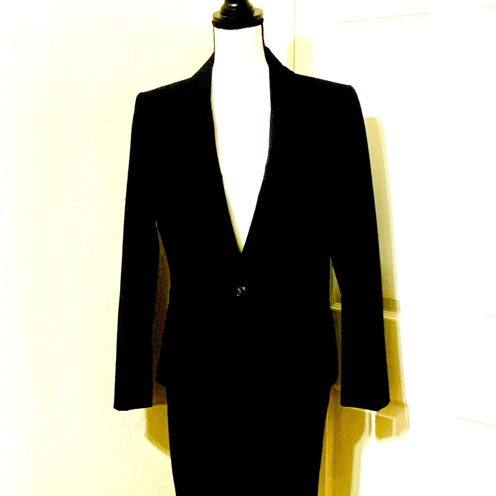 Pinstripe suit with pencil skirt
